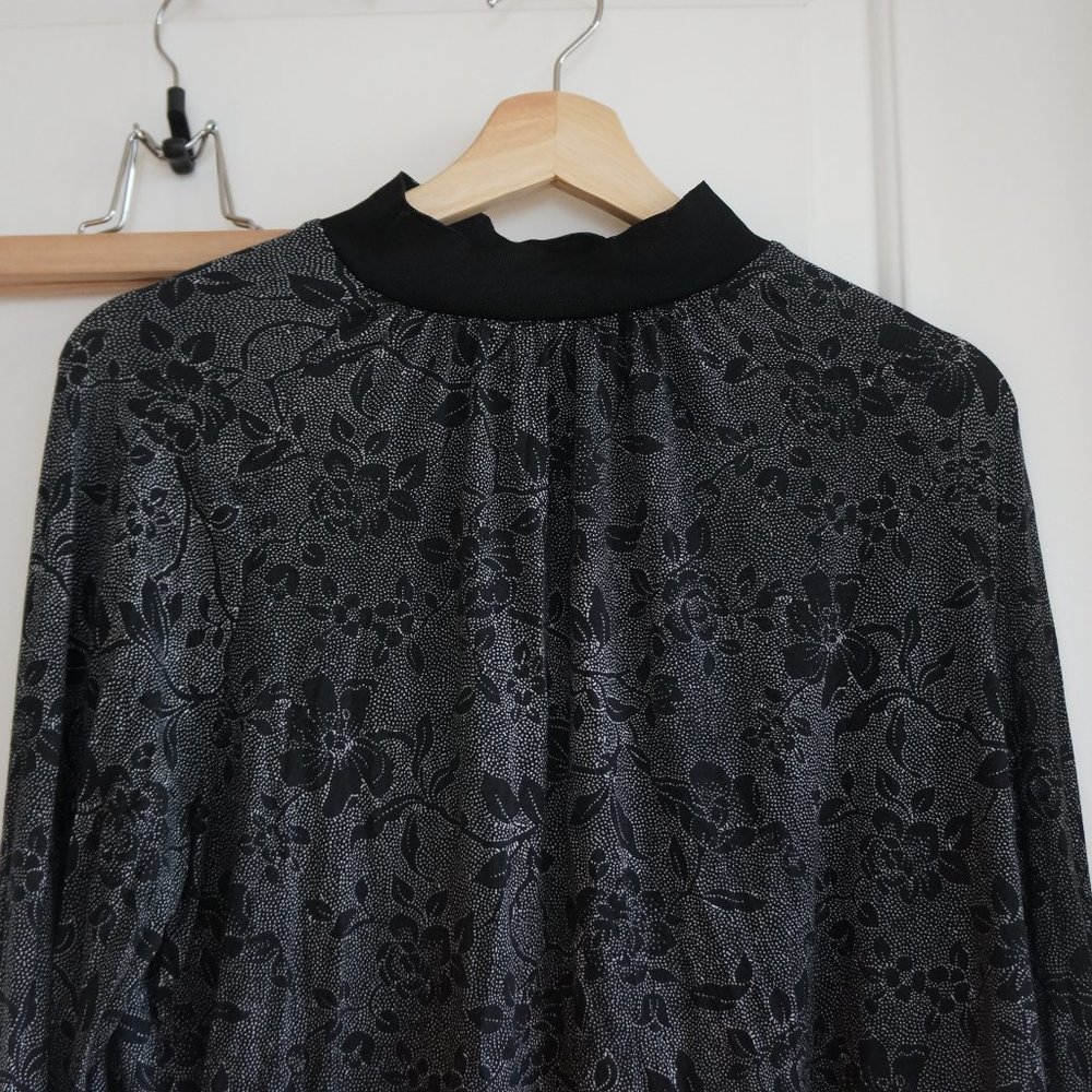 Flower Print Mock Neck Blouse